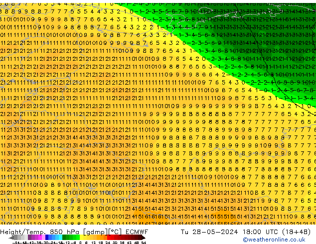 Z500/Rain (+SLP)/Z850 ECMWF Tu 28.05.2024 18 UTC