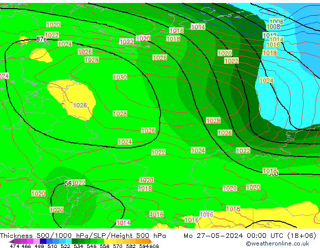 Dikte 500-1000hPa ECMWF ma 27.05.2024 00 UTC