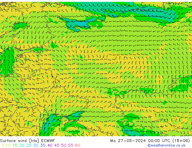 Prec 6h/Wind 10m/950 ECMWF Mo 27.05.2024 00 UTC