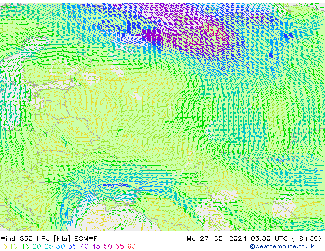 ветер 850 гПа ECMWF пн 27.05.2024 03 UTC