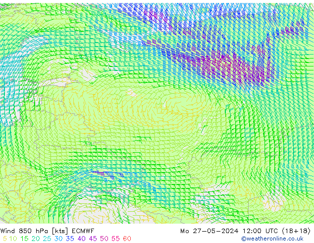 Wind 850 hPa ECMWF Mo 27.05.2024 12 UTC