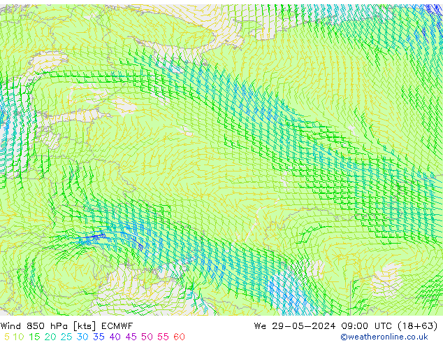 Vento 850 hPa ECMWF Qua 29.05.2024 09 UTC