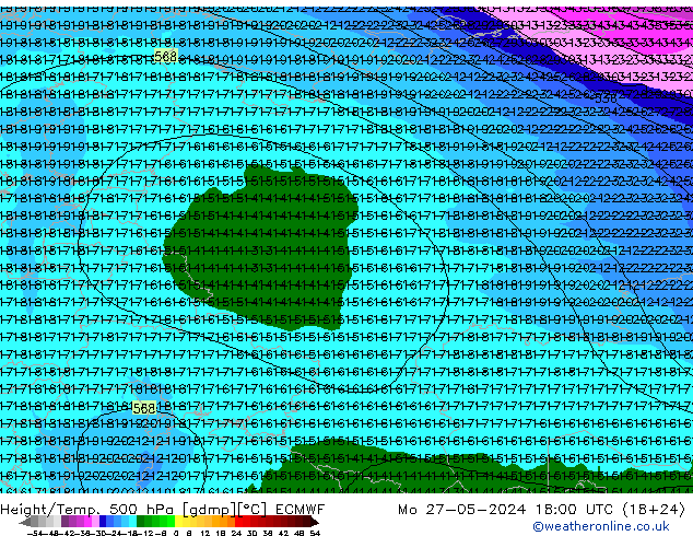 Z500/Yağmur (+YB)/Z850 ECMWF Pzt 27.05.2024 18 UTC