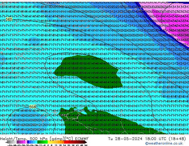 Z500/Rain (+SLP)/Z850 ECMWF Tu 28.05.2024 18 UTC