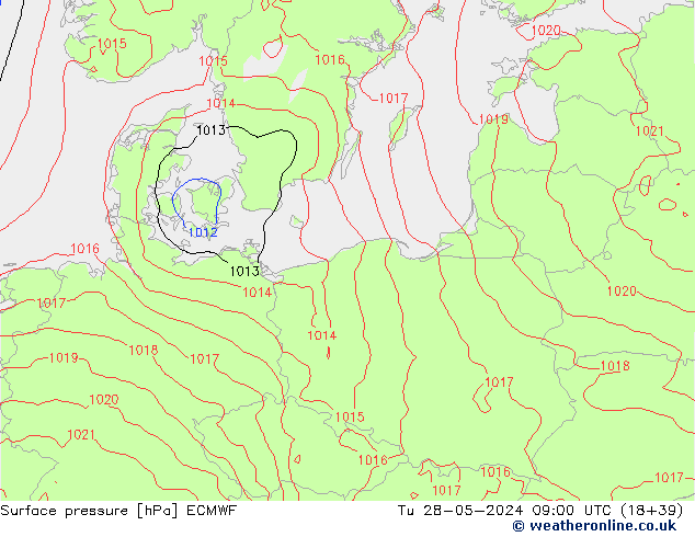 Luchtdruk (Grond) ECMWF di 28.05.2024 09 UTC