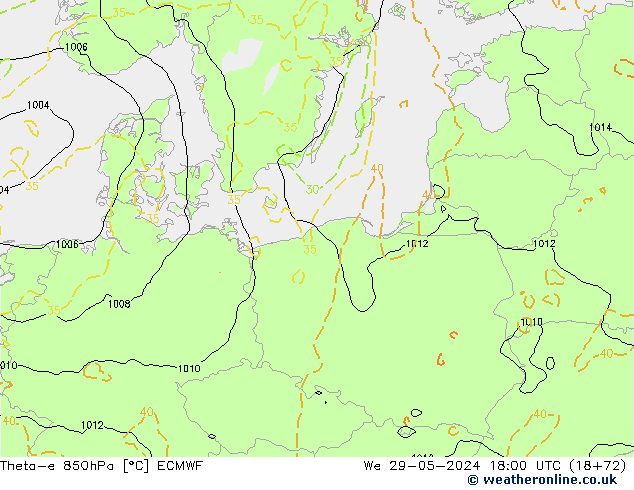 Theta-e 850hPa ECMWF  29.05.2024 18 UTC