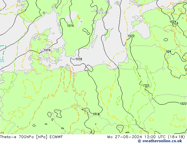 Theta-e 700hPa ECMWF ma 27.05.2024 12 UTC