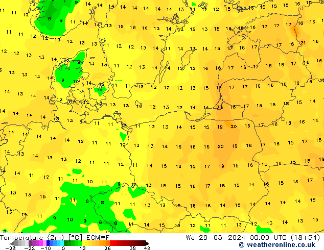 Temperature (2m) ECMWF We 29.05.2024 00 UTC