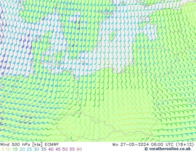 Wind 500 hPa ECMWF Mo 27.05.2024 06 UTC