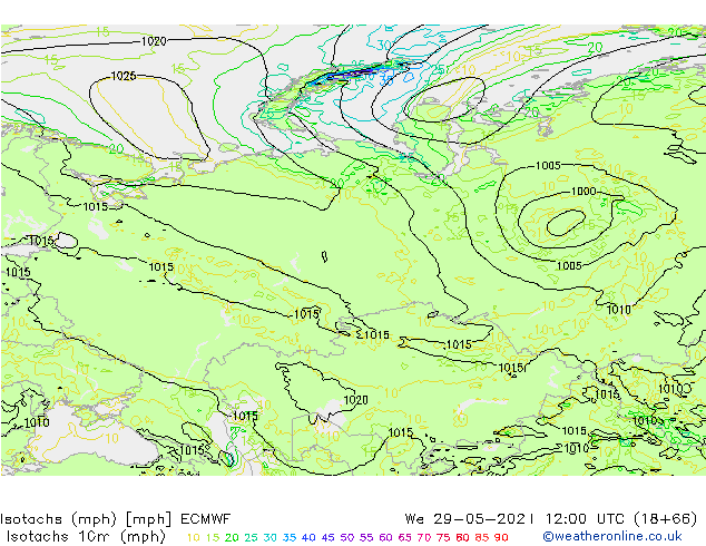 Isotachs (mph) ECMWF We 29.05.2024 12 UTC