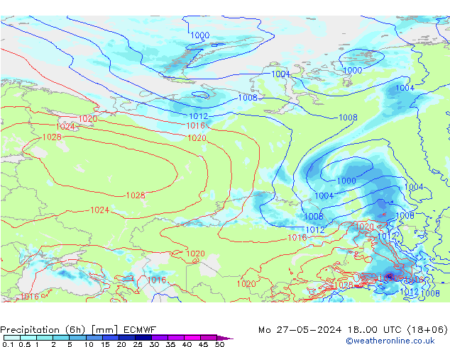 Z500/Rain (+SLP)/Z850 ECMWF Mo 27.05.2024 00 UTC