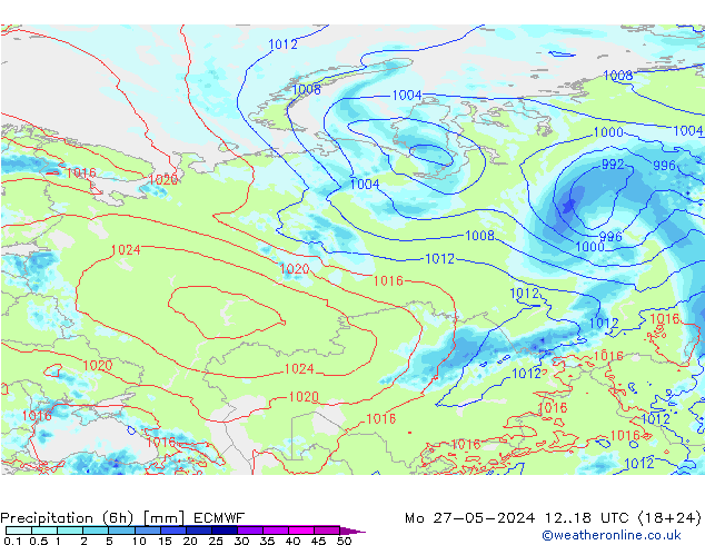 Z500/Rain (+SLP)/Z850 ECMWF Mo 27.05.2024 18 UTC