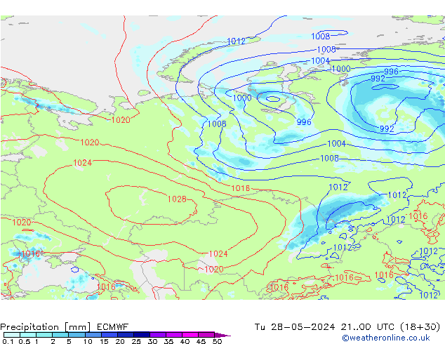 Precipitazione ECMWF mar 28.05.2024 00 UTC