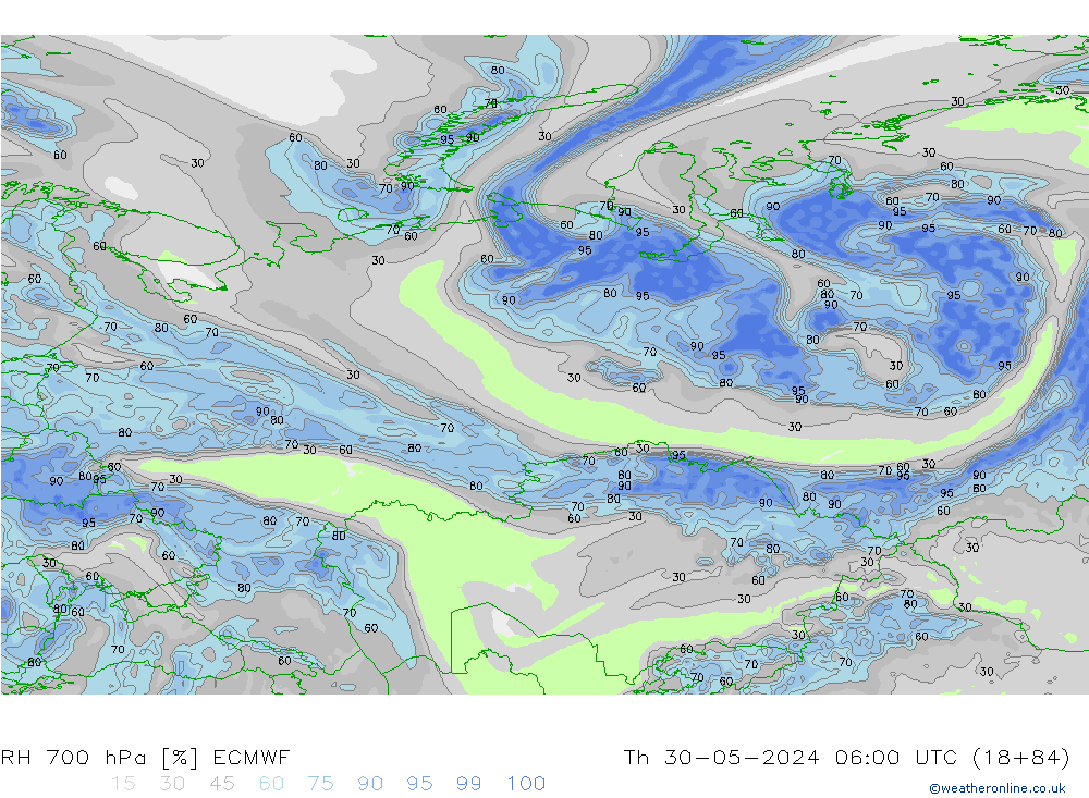 RV 700 hPa ECMWF do 30.05.2024 06 UTC