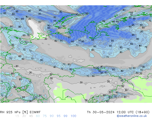 RH 925 hPa ECMWF  30.05.2024 12 UTC