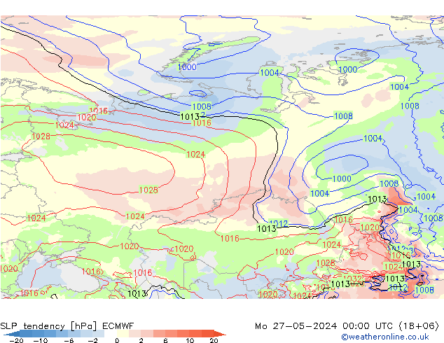SLP tendency ECMWF Mo 27.05.2024 00 UTC