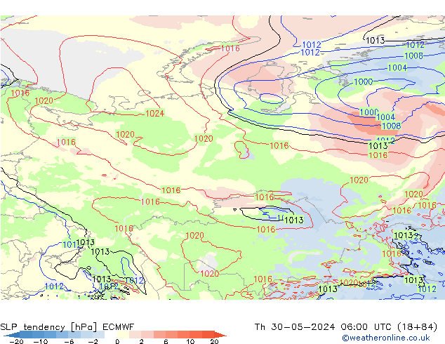 Druktendens (+/-) ECMWF do 30.05.2024 06 UTC