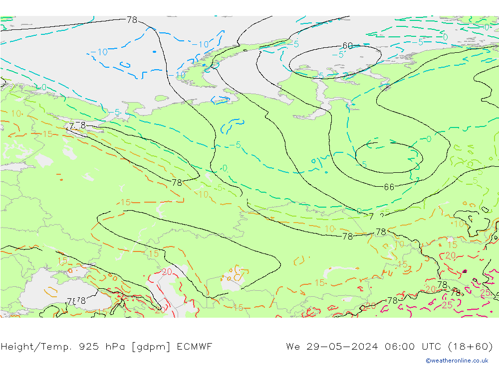 Yükseklik/Sıc. 925 hPa ECMWF Çar 29.05.2024 06 UTC