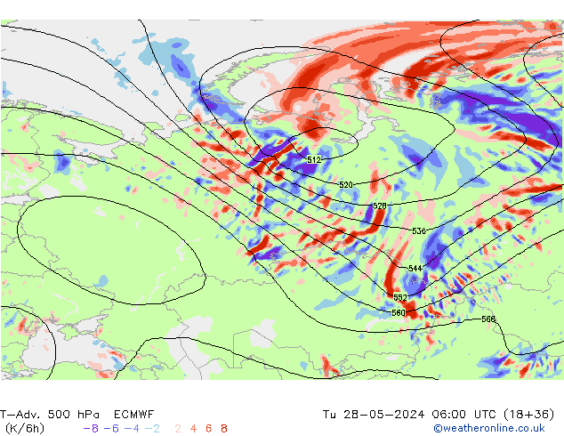 T-Adv. 500 hPa ECMWF Sa 28.05.2024 06 UTC