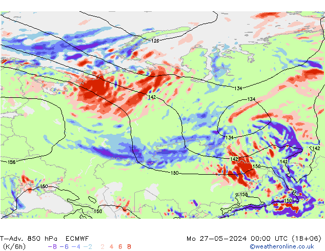 T-Adv. 850 hPa ECMWF pon. 27.05.2024 00 UTC