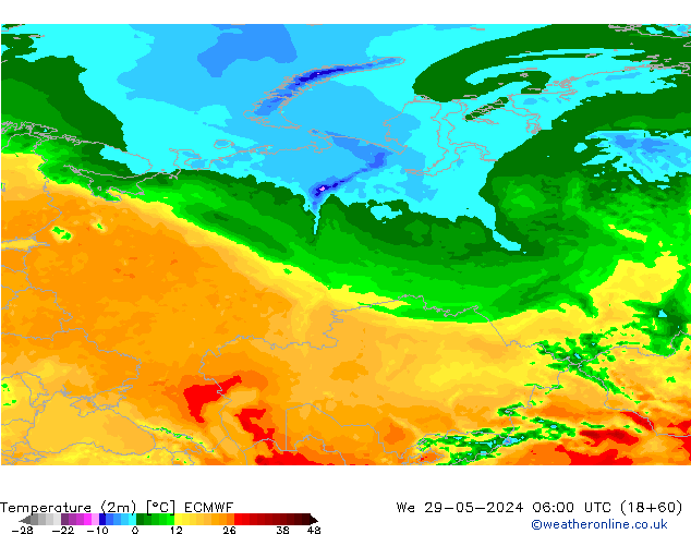 Temperatuurkaart (2m) ECMWF wo 29.05.2024 06 UTC