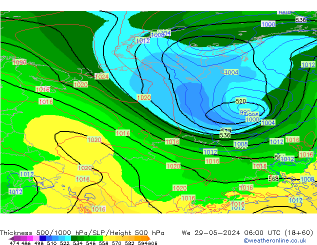 Thck 500-1000hPa ECMWF mer 29.05.2024 06 UTC