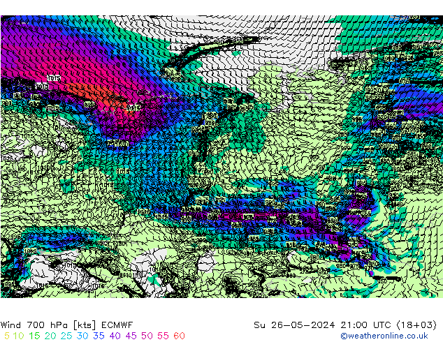 Wind 700 hPa ECMWF Ne 26.05.2024 21 UTC