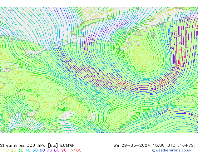 Streamlines 300 hPa ECMWF St 29.05.2024 18 UTC