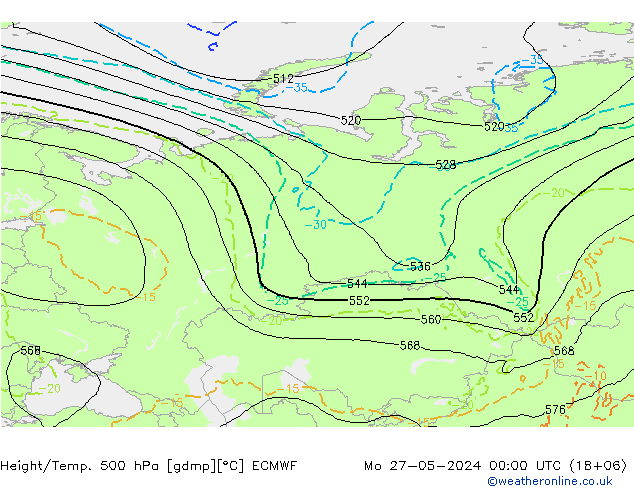 Z500/Rain (+SLP)/Z850 ECMWF Mo 27.05.2024 00 UTC