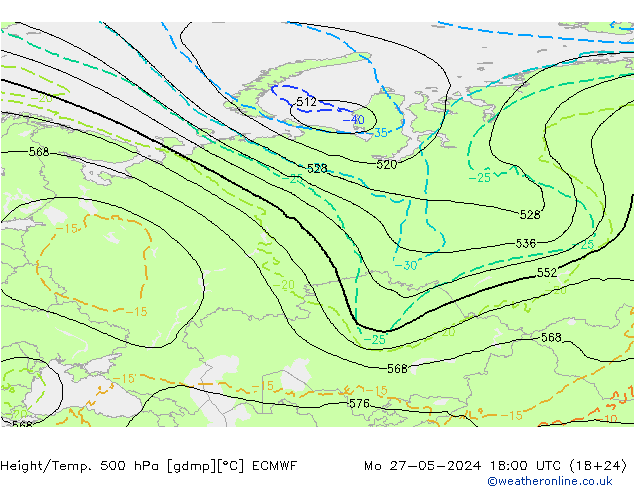 Z500/Rain (+SLP)/Z850 ECMWF Mo 27.05.2024 18 UTC