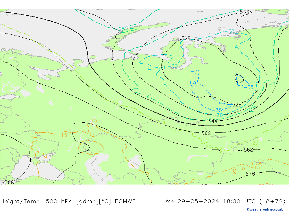 Géop./Temp. 500 hPa ECMWF mer 29.05.2024 18 UTC