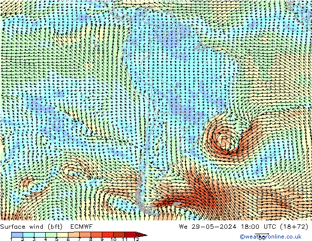  10 m (bft) ECMWF  29.05.2024 18 UTC