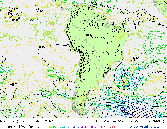 Eşrüzgar Hızları mph ECMWF Per 30.05.2024 12 UTC