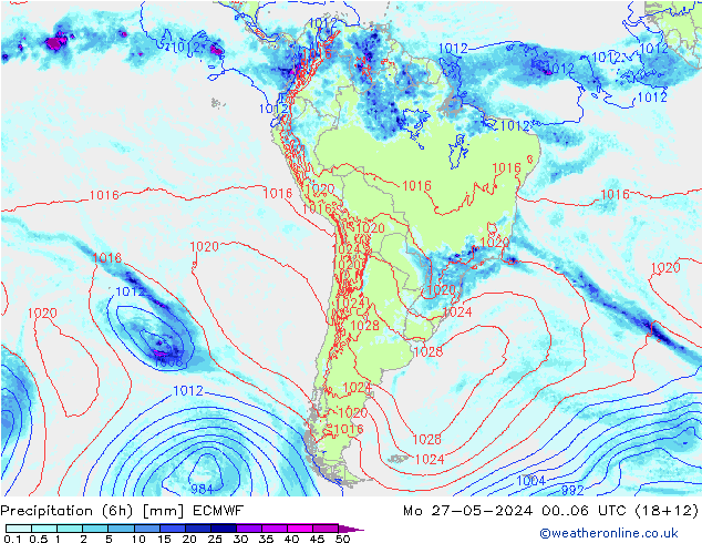 Z500/Rain (+SLP)/Z850 ECMWF lun 27.05.2024 06 UTC