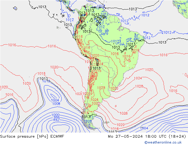 Surface pressure ECMWF Mo 27.05.2024 18 UTC