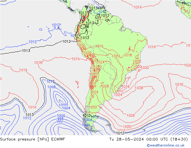 Luchtdruk (Grond) ECMWF di 28.05.2024 00 UTC