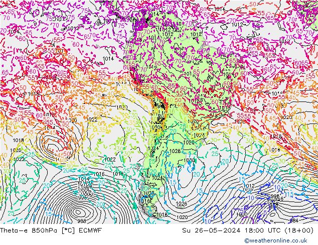 Theta-e 850hPa ECMWF nie. 26.05.2024 18 UTC