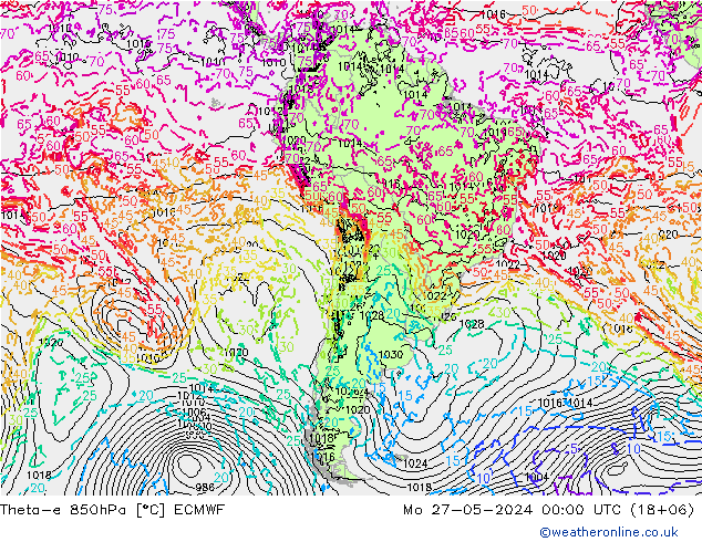 Theta-e 850hPa ECMWF Mo 27.05.2024 00 UTC