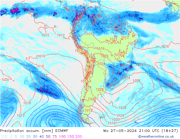 Precipitation accum. ECMWF Mo 27.05.2024 21 UTC