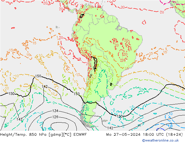 Z500/Yağmur (+YB)/Z850 ECMWF Pzt 27.05.2024 18 UTC