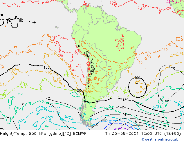 Height/Temp. 850 hPa ECMWF Čt 30.05.2024 12 UTC