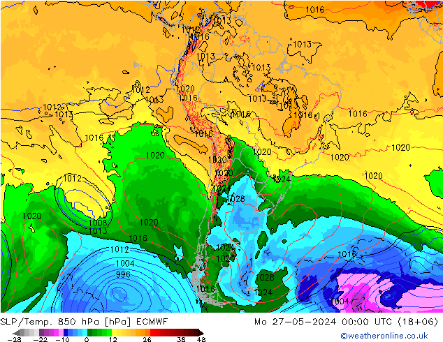 850 hPa Yer Bas./Sıc ECMWF Pzt 27.05.2024 00 UTC