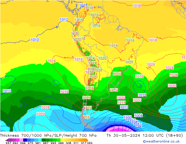 Thck 700-1000 hPa ECMWF jeu 30.05.2024 12 UTC