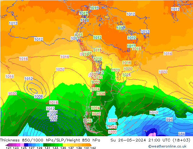 Thck 850-1000 hPa ECMWF nie. 26.05.2024 21 UTC