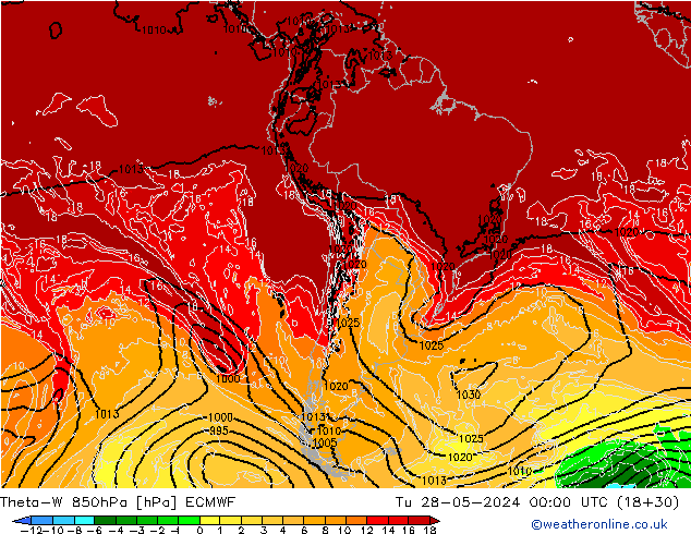 Theta-W 850hPa ECMWF Ter 28.05.2024 00 UTC