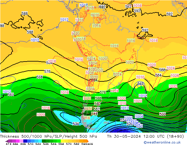 Thck 500-1000hPa ECMWF Th 30.05.2024 12 UTC