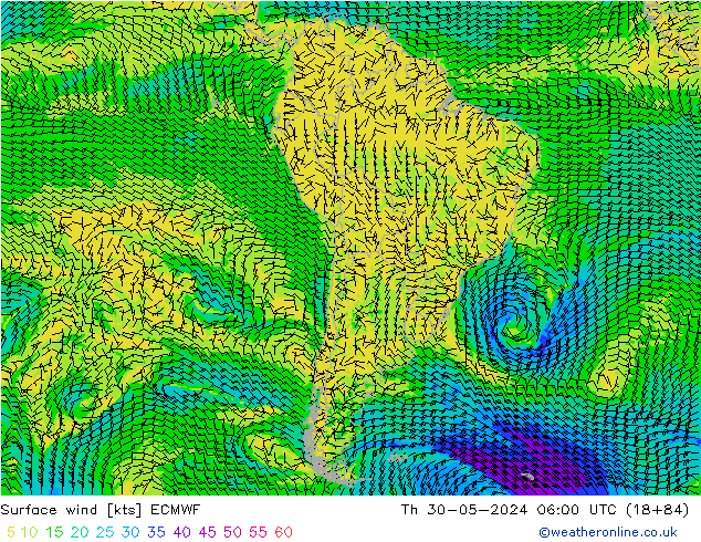 Surface wind ECMWF Th 30.05.2024 06 UTC