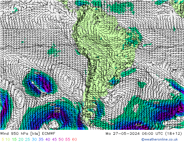 Viento 950 hPa ECMWF lun 27.05.2024 06 UTC