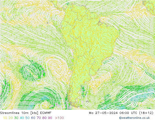 Línea de corriente 10m ECMWF lun 27.05.2024 06 UTC