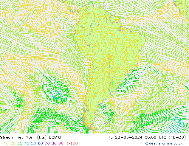 Linea di flusso 10m ECMWF mar 28.05.2024 00 UTC